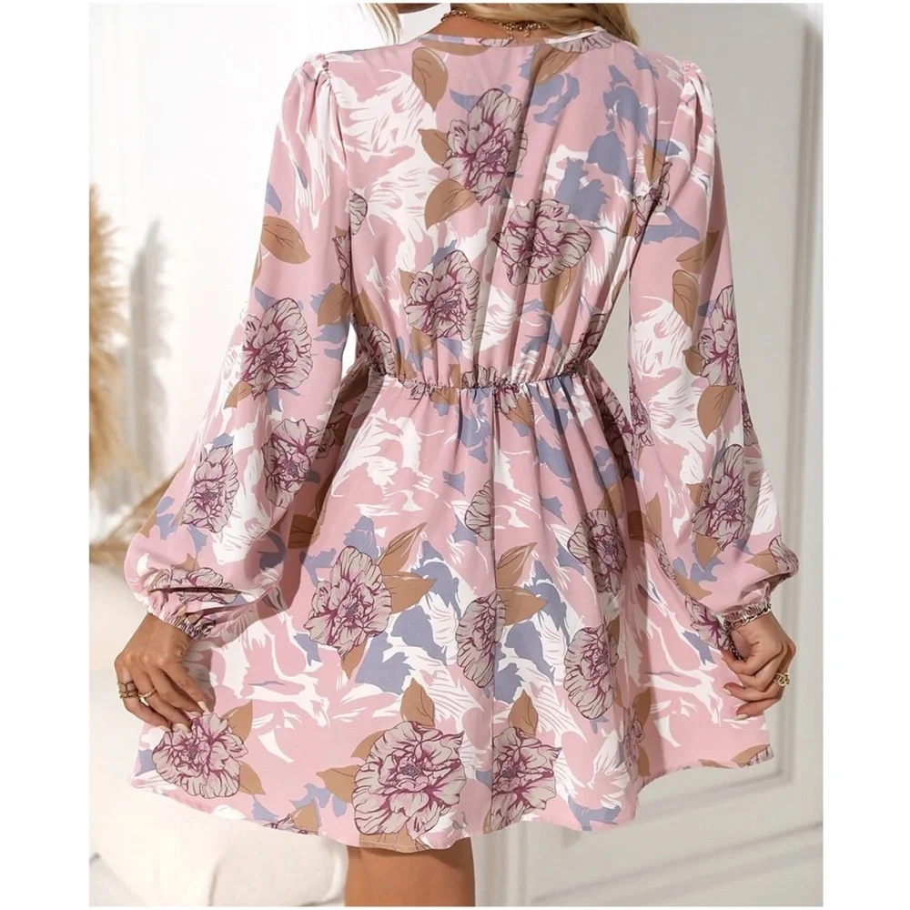 Boho Floral Print Cottagecore Mini Dress - Picture 3 of 5